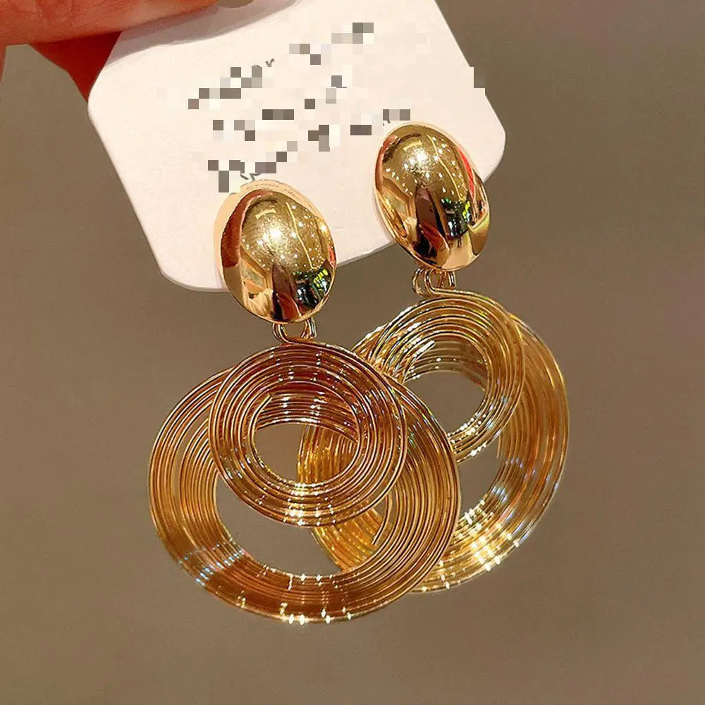Two-layers Circles Women's Hanging Earrings Gold Color Silver Color Metal Spiral Pendants Dangle Earrings For Female European
