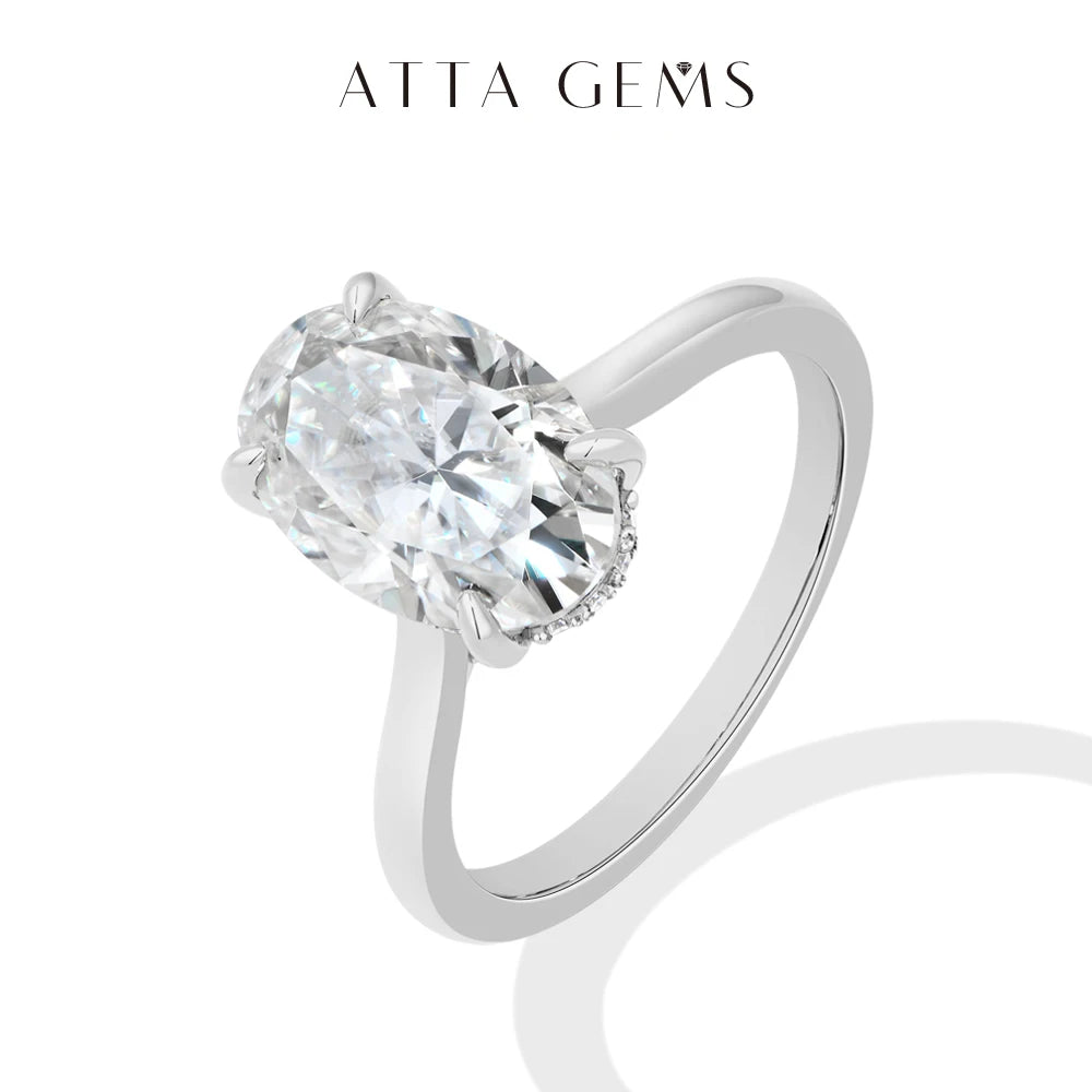 ATTAGEMS Oval Cut 12*8mm 4.5CT D VVS1 Moissanite Rings 925 Sterling Silver for Women Engagement Wedding Luxury Band Jewelry Gift