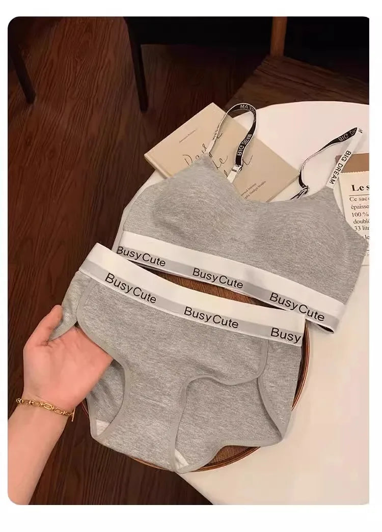 Sports Bra Set for Smaller Busts: Lift & Support, Anti-Sagging, Wire-Free, Breathable, Backless Letter Bra Two-Piece Set