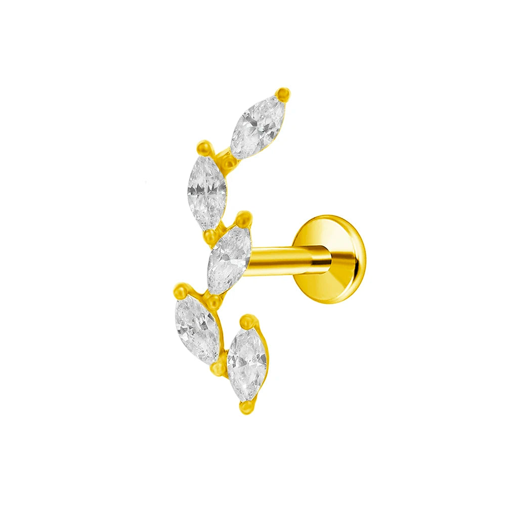 Leaf Helix Piercing Jewelry Forward Helix CZ Earring 100% 316L Stainlesss Steel Internally Threaded Tragus Stud