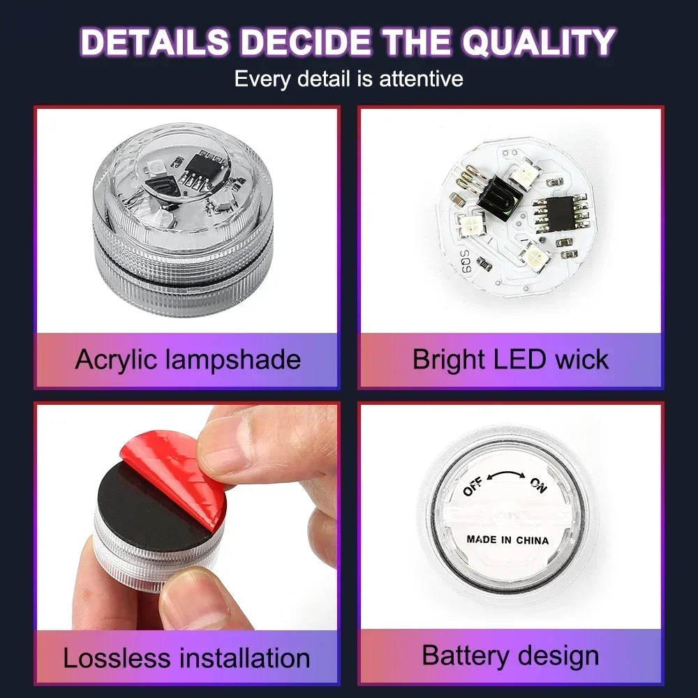 1/10PCS Wireless Adhesive LED Car Interior Ambient Light Remote Control Decor Auto Roof Foot Atmosphere Lamp Bicycle Tail Light