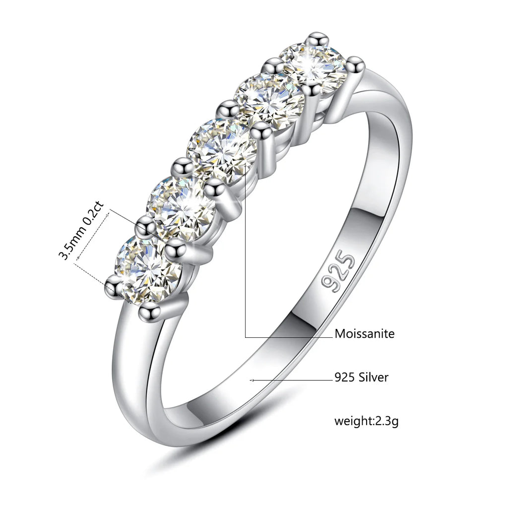 5pcs Stones Moissanite Diamond Ring for Woman Silver 925 100% Rose Gold Plated Fine Jewelry with Certified Engagement Gifts