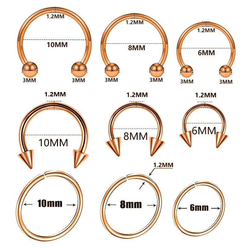 9pcs/lot Steel Ear Piercings Helix Piercings Eyebrow Piercings Lip Labret Rings Earring Tragus Barbell Piercings Body Jewelry