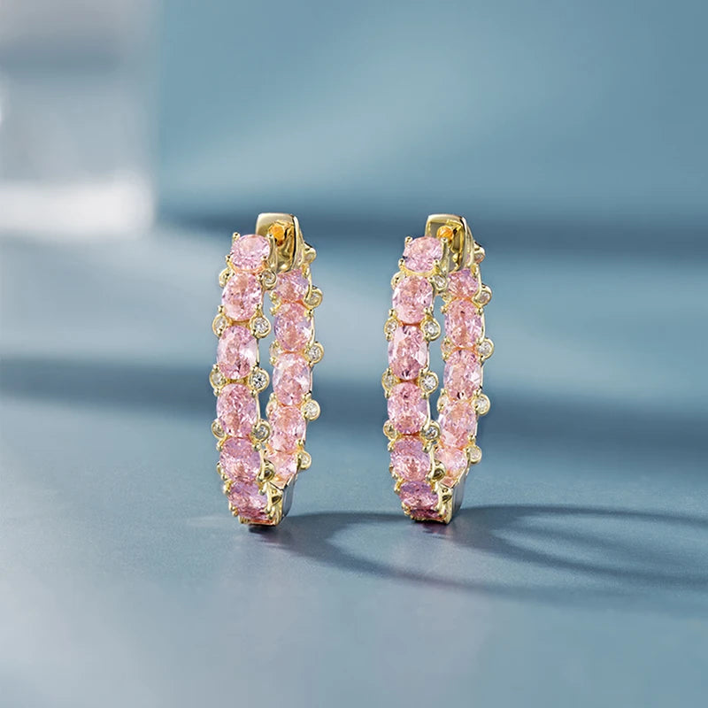 Huitan Aesthetic Women Hoop Earrings Silver Color/gold Color Fashion Daily Party Accessories Elegant Wedding Jewelry Inlaid CZ