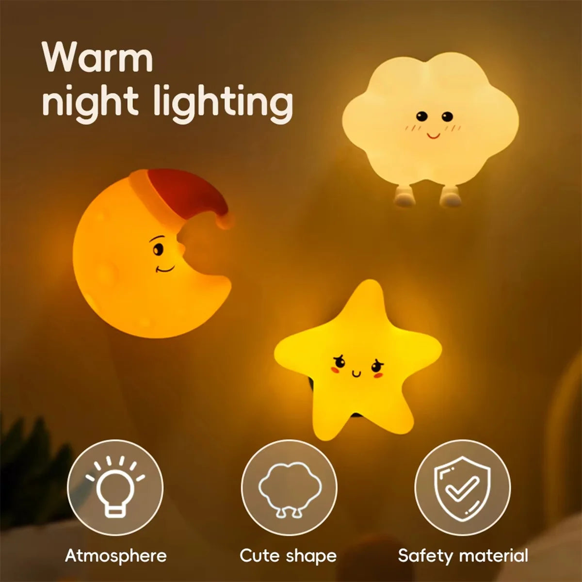 Rechargeable Silicone Led Night Light Wall Lamp Decorative Portable For Bedroom Cute Moon Bedside Baby Dimmable Nursery Sleeping