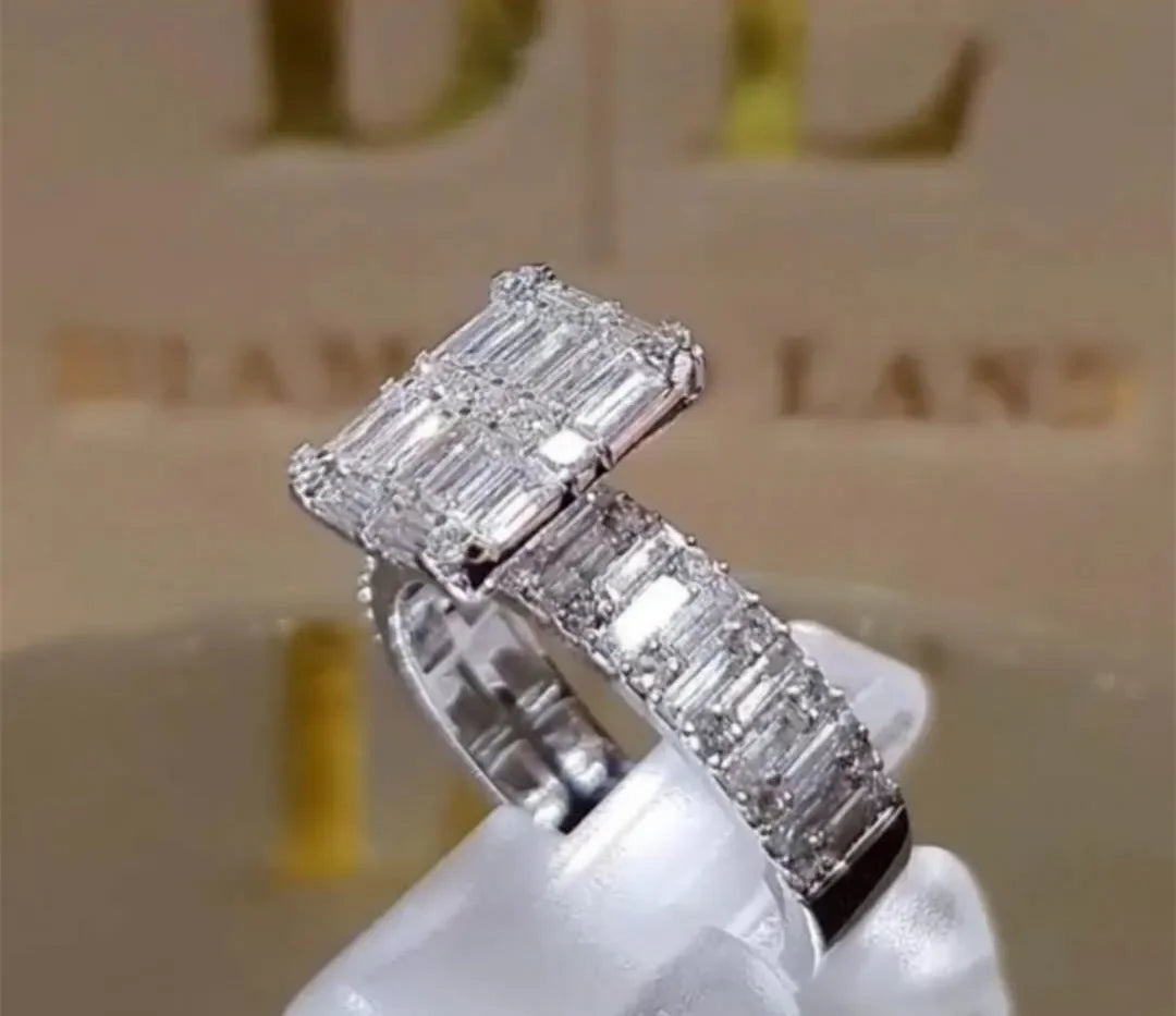 Milangirl Popular Classic Crystal Cubic Zirconia Women Ring Square Princess Cut Zircon Wedding Anniversary Present  Jewelry