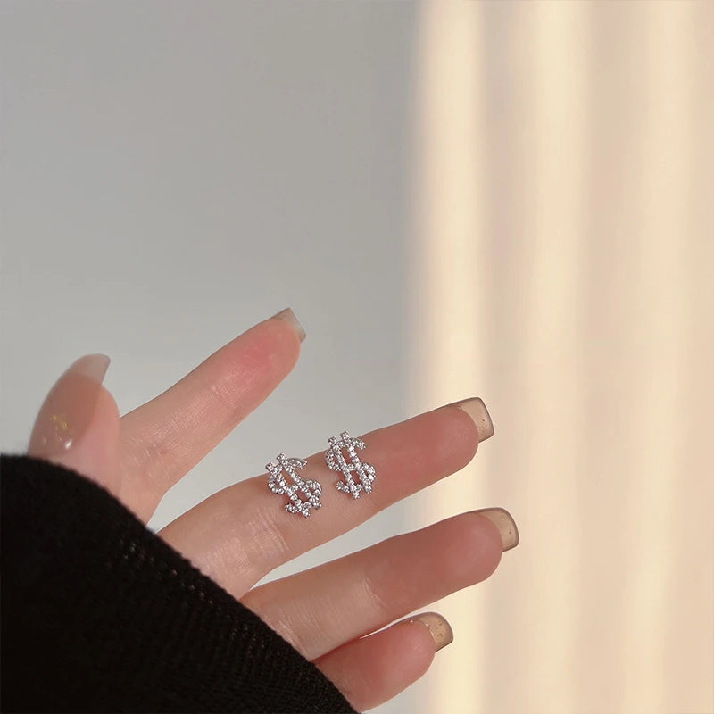 Gothic New Year Hair Wealthy Money Dollar Small Earrings New Tide Niche Design Sense Earrings Without Ear Holes Ear Clips Female