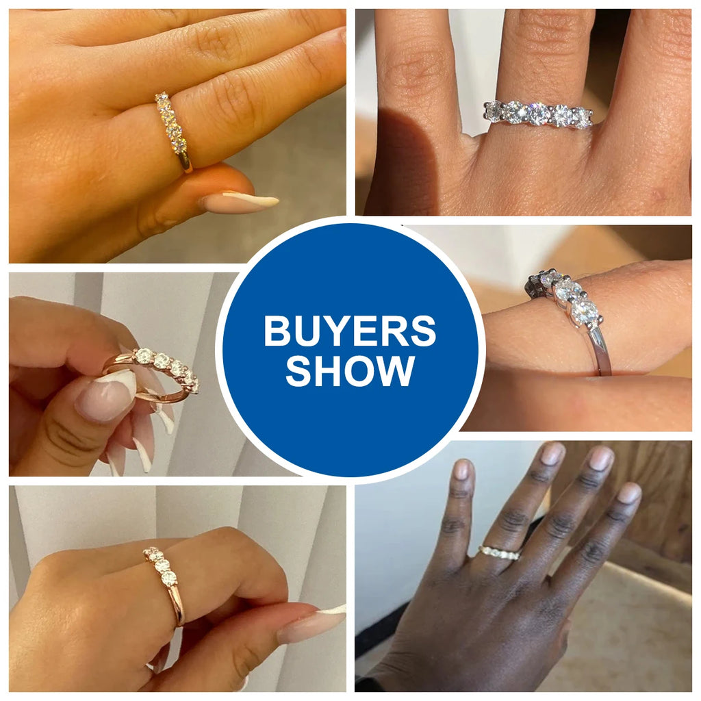 5pcs Stones Moissanite Diamond Ring for Woman Silver 925 100% Rose Gold Plated Fine Jewelry with Certified Engagement Gifts
