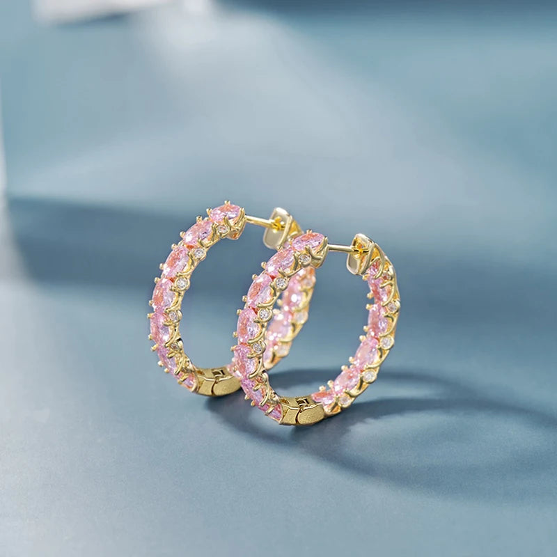 Huitan Aesthetic Women Hoop Earrings Silver Color/gold Color Fashion Daily Party Accessories Elegant Wedding Jewelry Inlaid CZ