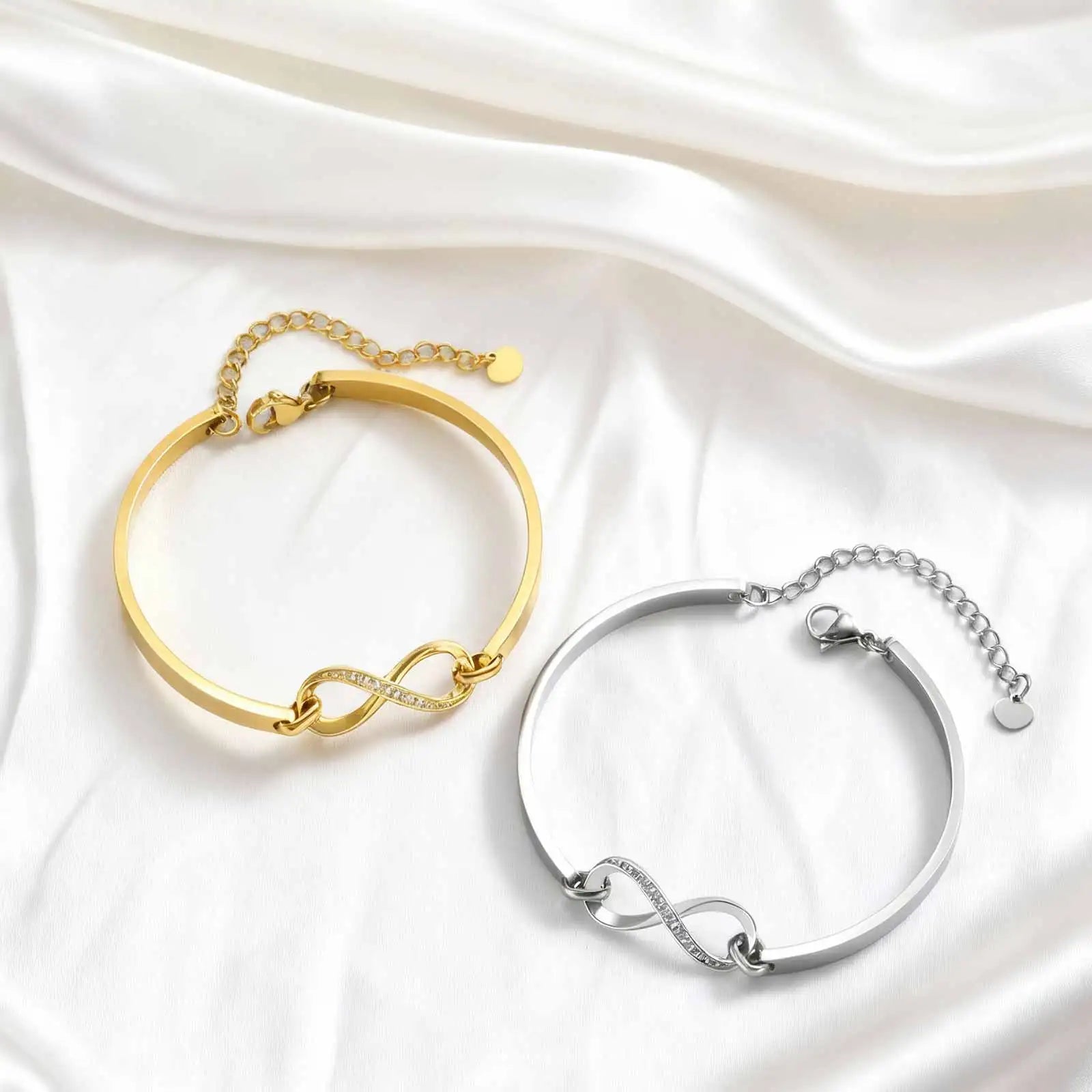 Infinite Symbol Link Bracelet for Women, Stainless Steel Zircon Bangle, Statement Jewelry Valentine's Day Gifts