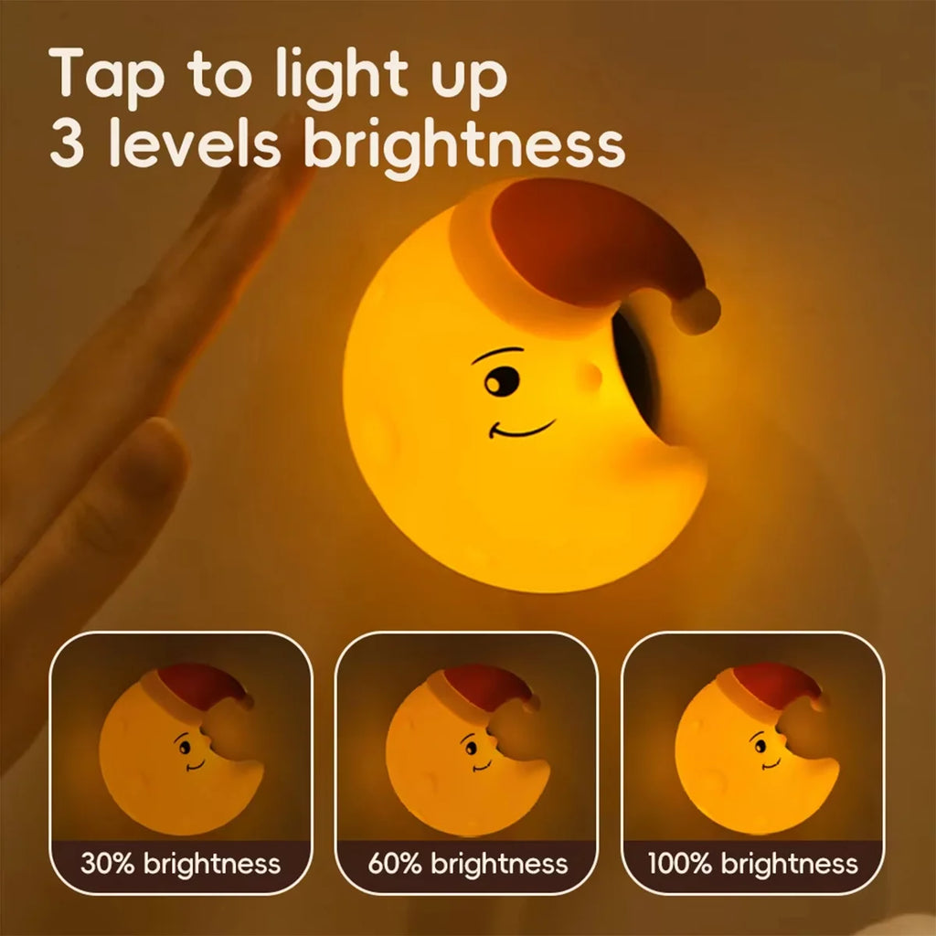 Rechargeable Silicone Led Night Light Wall Lamp Decorative Portable For Bedroom Cute Moon Bedside Baby Dimmable Nursery Sleeping
