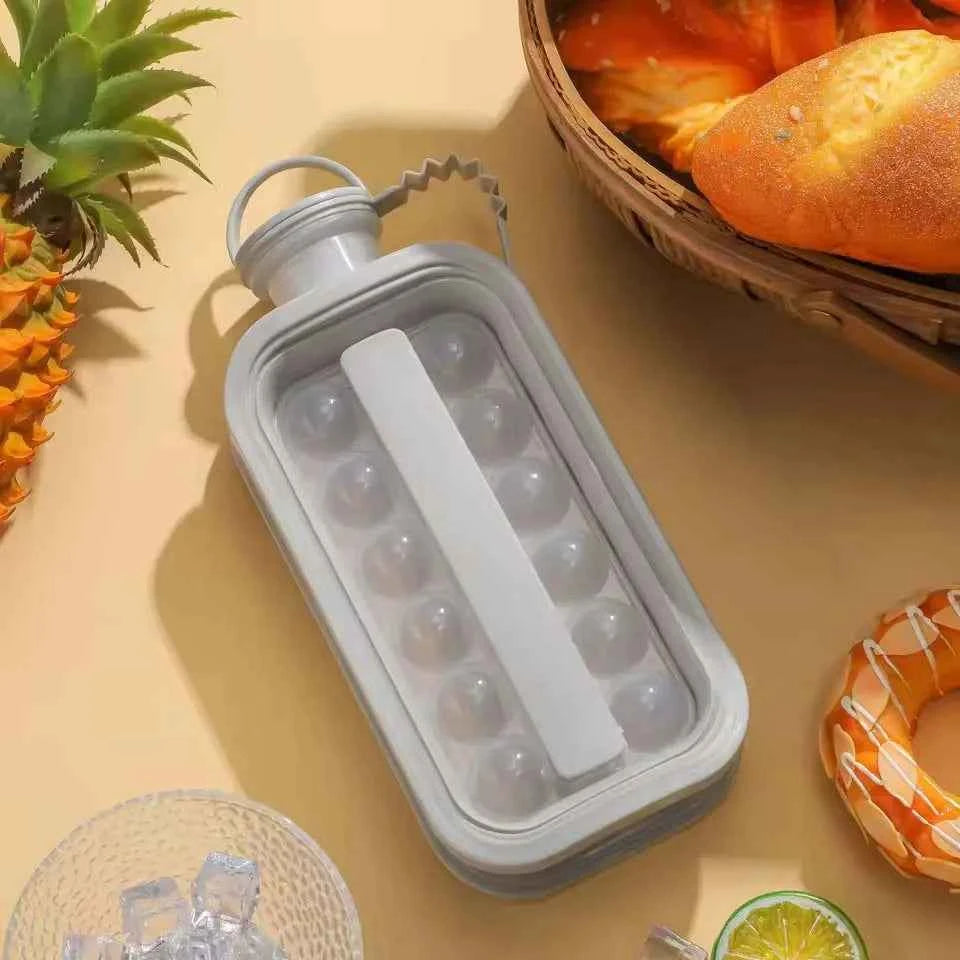 Portable 2-in-1 Folding Ice Maker Water Bottle Creative Ice Cube Mold Kitchen Bar Gadgets Ice Hockey Lattice Making Tool Kettle