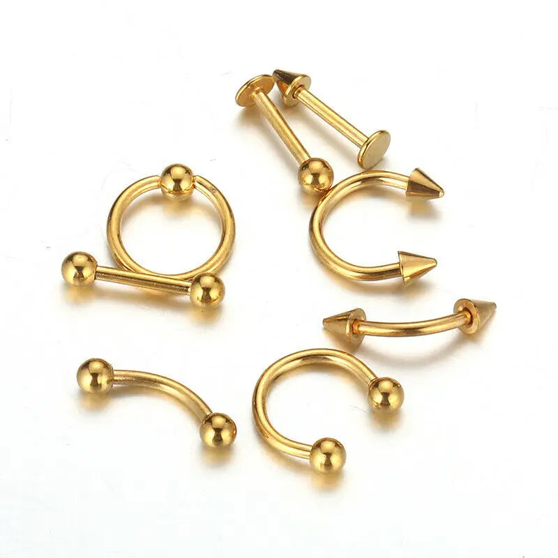 8pcs/lot Steel Ear Piercings Helix Piercings Eyebrow Piercings Lip Labret Rings Earring Tragus Barbell Piercings Body Jewelry