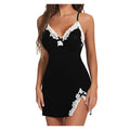 Lingerie for Women Sexy Night Gowns Lace Trim Sleep Dress V Neck Babydoll Chemise Dress Side Split Nighty
