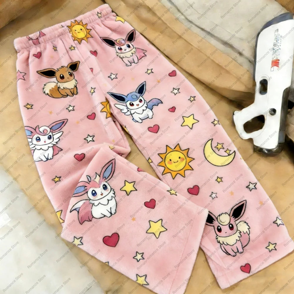 2026 Pocket Monster Pikachu Full Over Print Adult Pajama Pants Matching Family Outfits Early spring Flannel Comfy Casual Pants