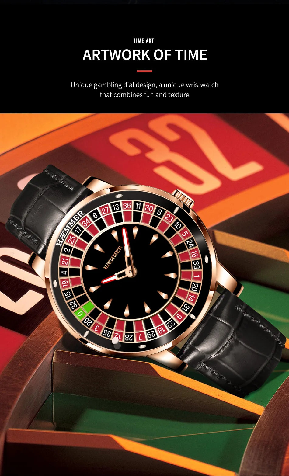 HAEMMER Luxury Men's Mechanical Watch NH35 Men's Roulette Rotary Sapphire Glass Watch Waterproof