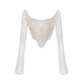 Sexy Body Shaper Corset Crop Tops Shapewear Camisole See-through Lace Long Sleeves Boned Top Women Chic Solid Vest Slim Tank Top