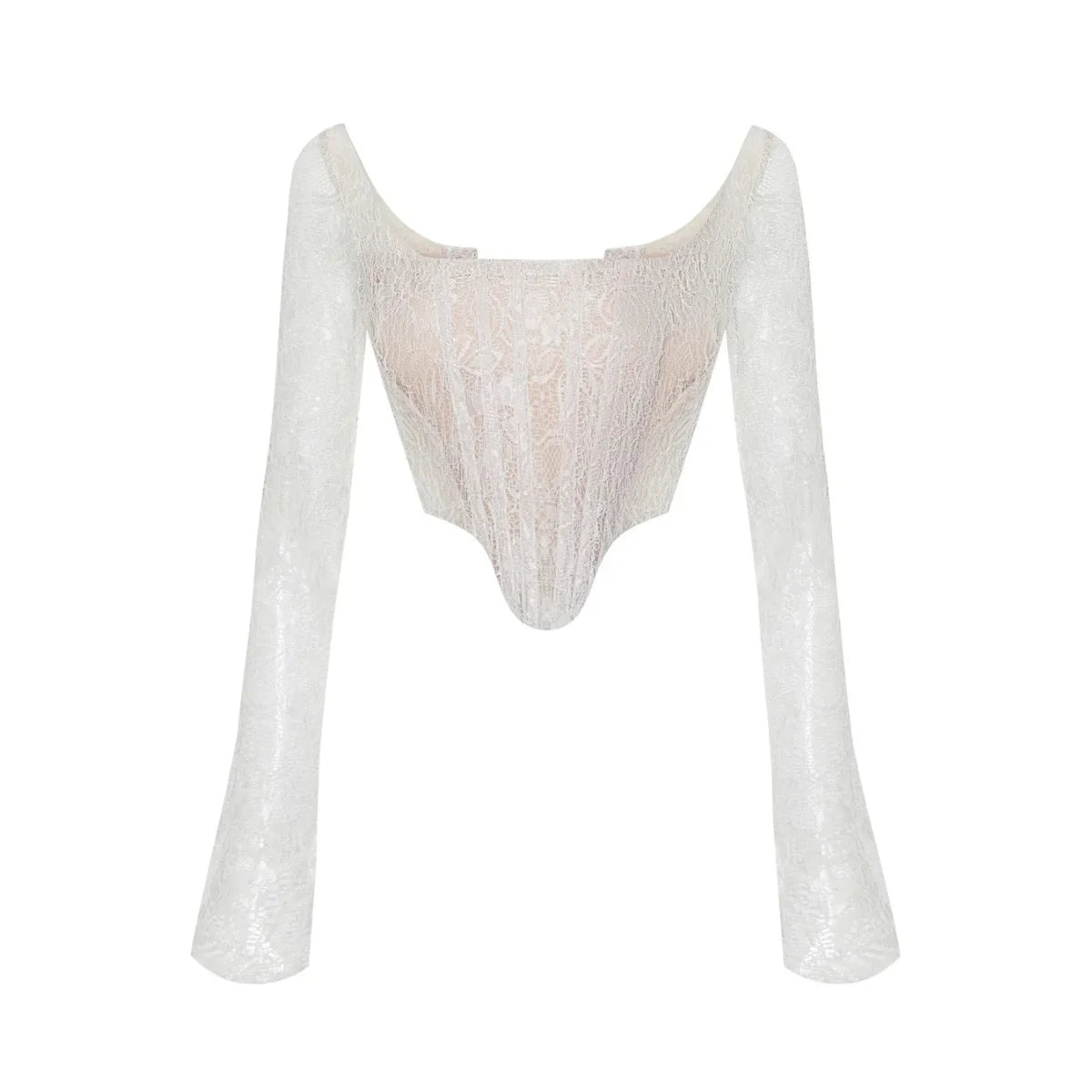 Sexy Body Shaper Corset Crop Tops Shapewear Camisole See-through Lace Long Sleeves Boned Top Women Chic Solid Vest Slim Tank Top
