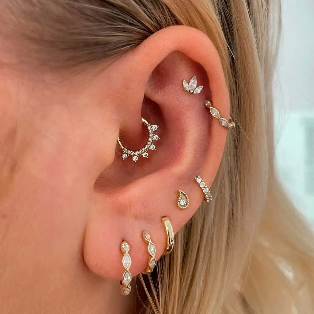 1PC Fashion Helix Daith Piercing Earrings for Teen Girls Dainty Zircon Cartilage Studs Conch Tragus Rook Lobe Ear Hoops Jewelry