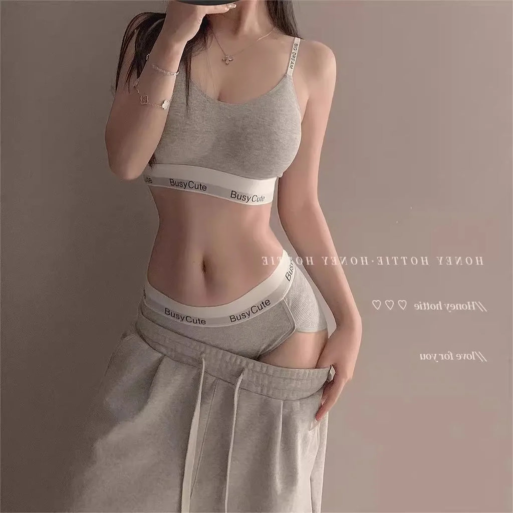 Sports Bra Set for Smaller Busts: Lift & Support, Anti-Sagging, Wire-Free, Breathable, Backless Letter Bra Two-Piece Set