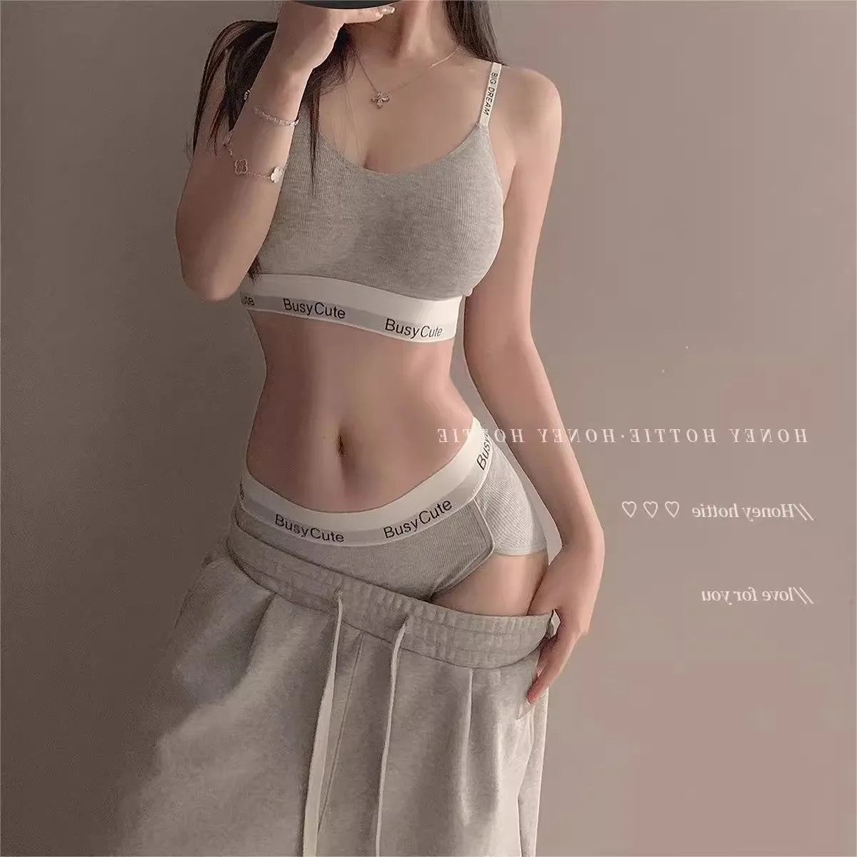 Sports Bra Set for Smaller Busts: Lift & Support, Anti-Sagging, Wire-Free, Breathable, Backless Letter Bra Two-Piece Set