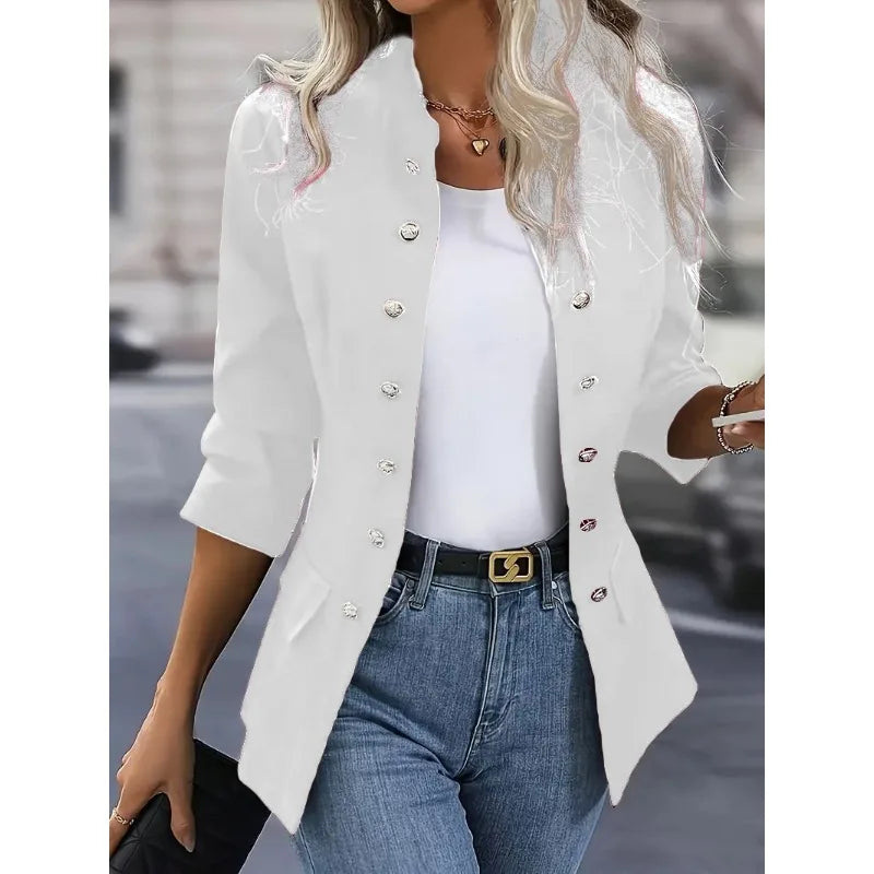 Women's Clothing Popular Winter Fashion Solid Stand Collar Double Breasted Cardigan Jacket for Women Blazers