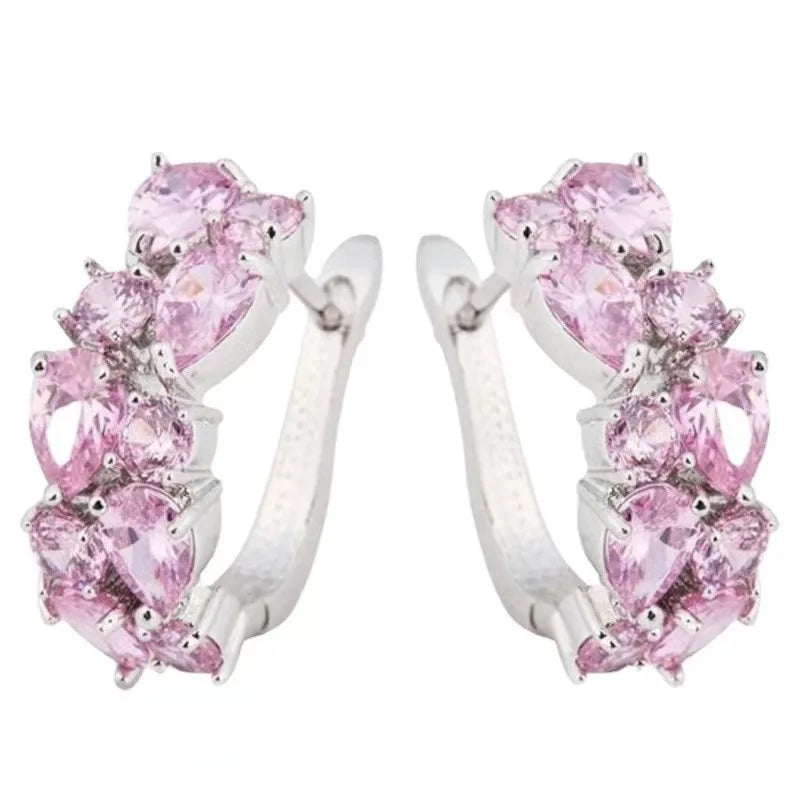 Korean Luxury Rose Gold Color Earrings Flash Zircon Ear Stud Earrings for Women Female Elegant Fashion Party Wedding Jewely Gift