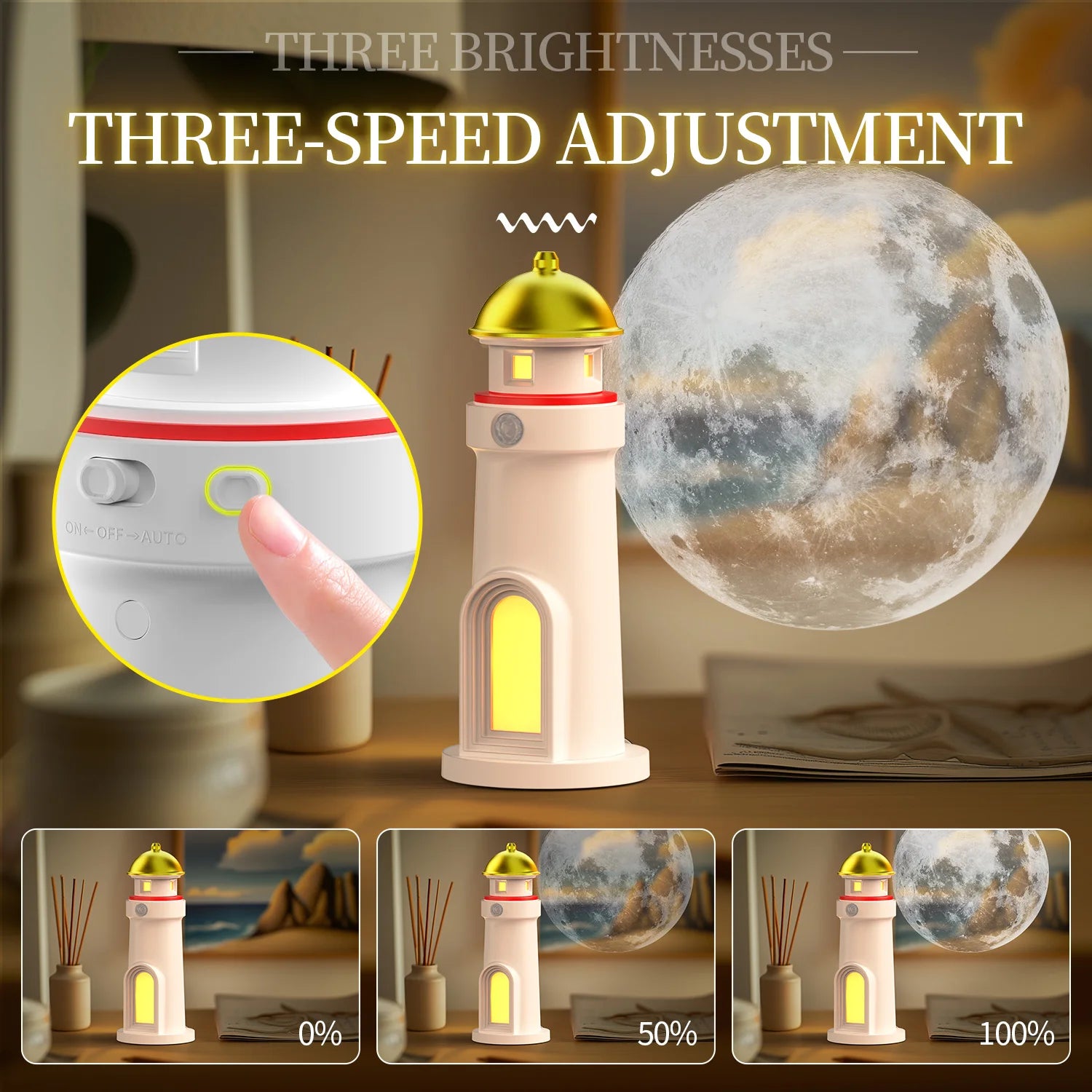 Floating Moon Lamp Projection Lighthouse Lamps Night Light Motion Sensor Light Room Decor Gift Lighthouse Ambient Lights