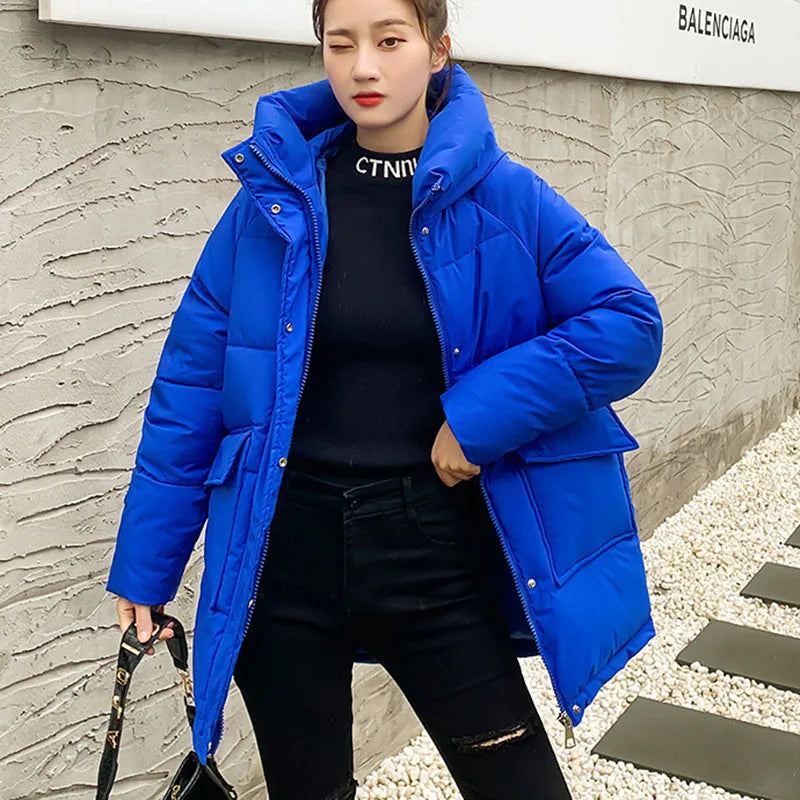 Clothing Women Cotton-Padded Jacket 2025 New Casual Elegant Loose Solid Color Warm Hooded Winter Warm Women Cotton Jacket H537