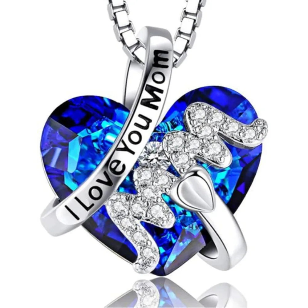 Mom Mother's Day Gift Jewelry Heart Red/Blue Pendant Necklace Luxury Fashion Mother's Day Necklace Women Mother