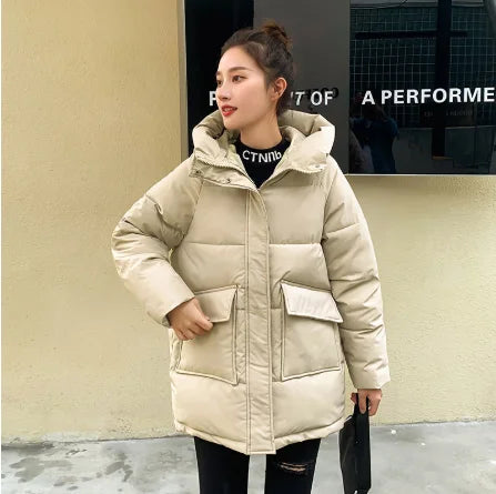Clothing Women Cotton-Padded Jacket 2025 New Casual Elegant Loose Solid Color Warm Hooded Winter Warm Women Cotton Jacket H537
