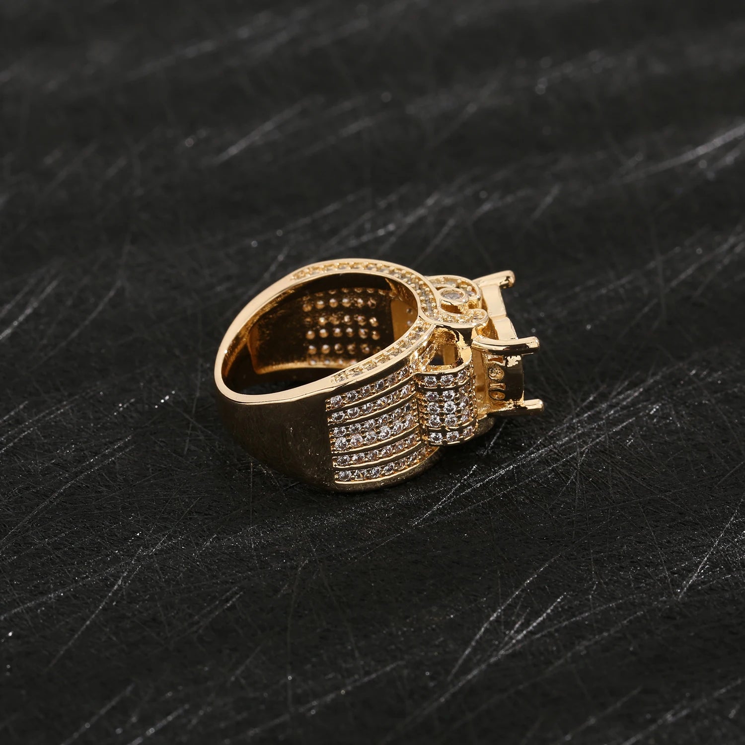 Free Shipping Item Original Charming Women's Shining Pure Heart-Shaped Love Ring 14K Gold Plated Brass New Year Gift
