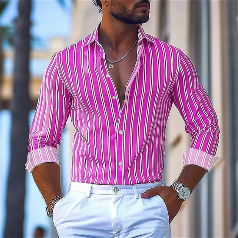 9 Colors Striped Men's Shirt Business Casual Outdoor Top Spring And Autumn Lapel Long-sleeved Shirt Fashion Design Button Shirt