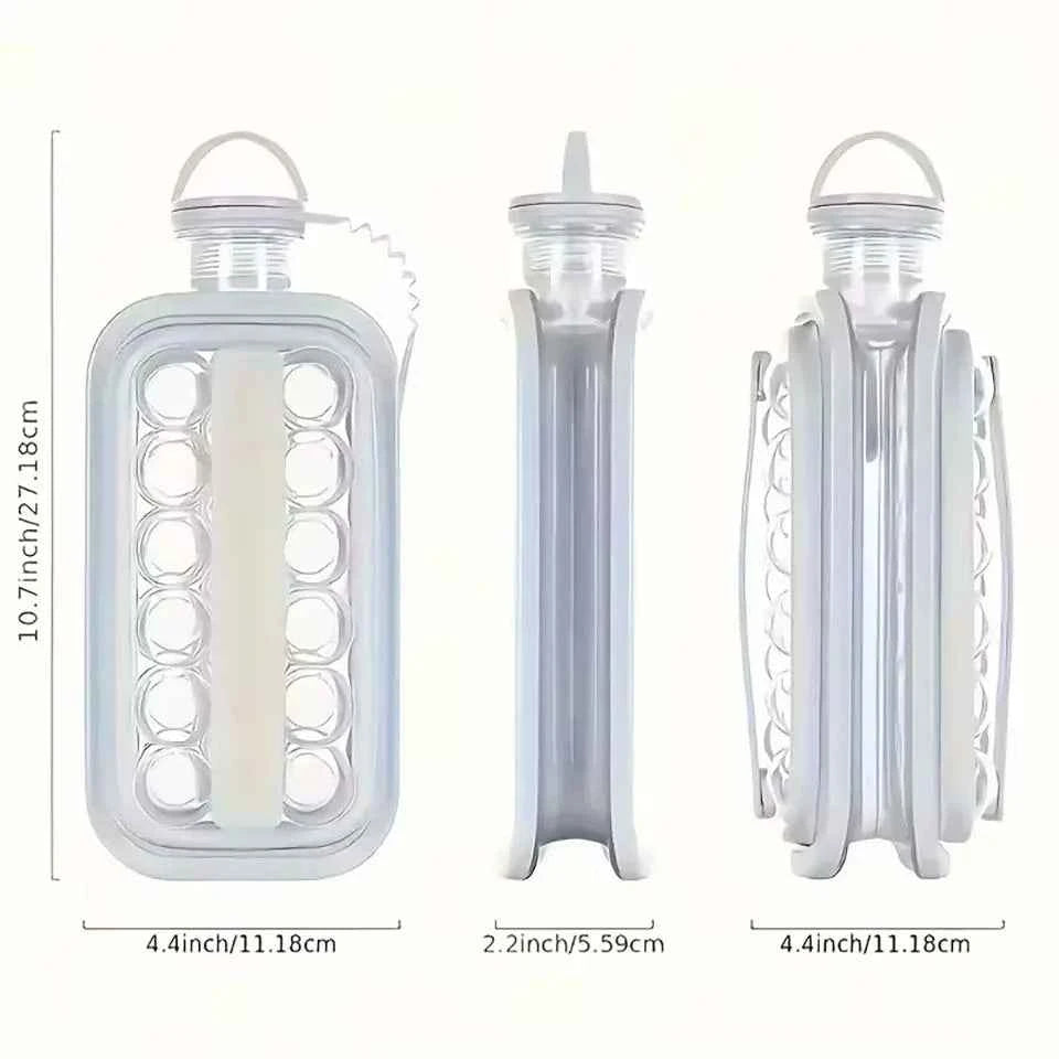 Portable 2-in-1 Folding Ice Maker Water Bottle Creative Ice Cube Mold Kitchen Bar Gadgets Ice Hockey Lattice Making Tool Kettle