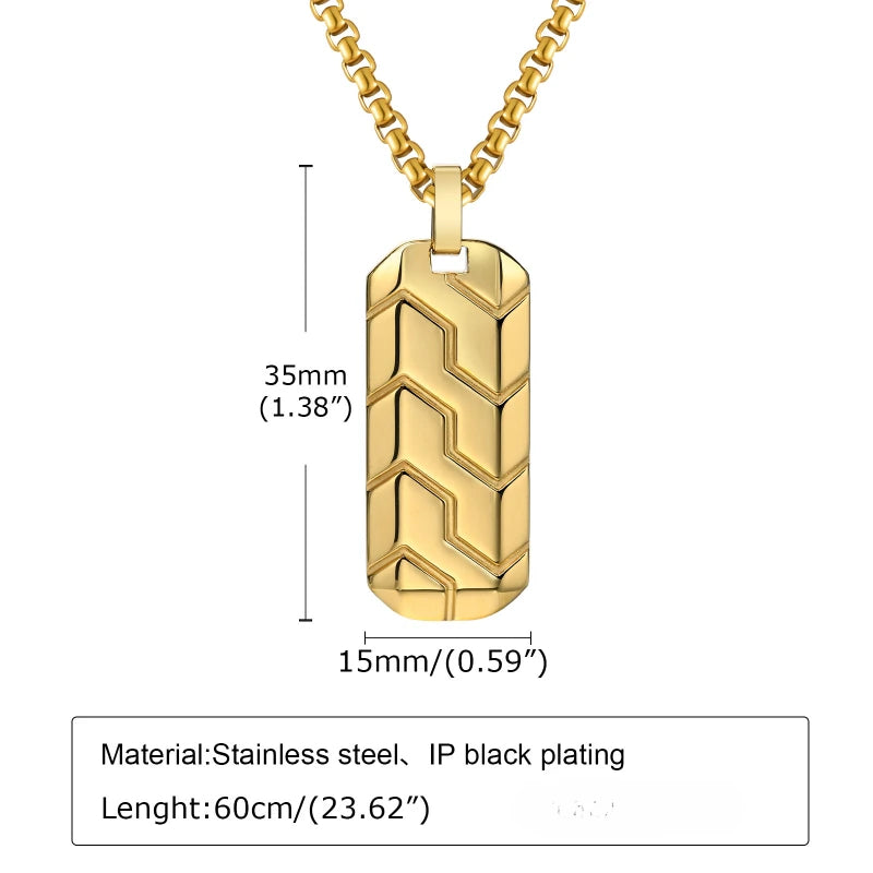 Geometric Tire Pattern Pendants Stainless Steel Men Personalized Trendy Square Pearl Necklace Fashion Jewelry Birthday Gift