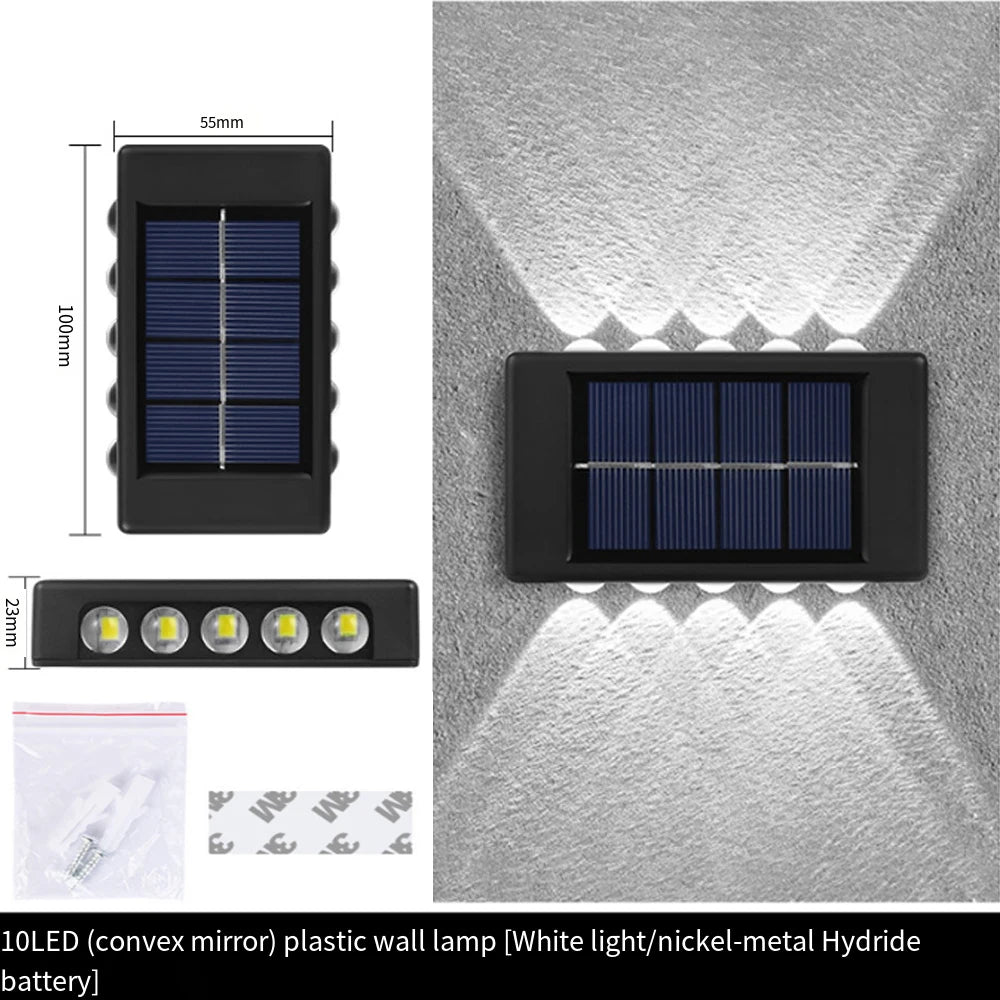 Solar Wall Lamp Outdoor 4/6/8/10/12/16LED Light Waterproof Up And Down Luminous Lighting Balcony Yard Garden Decoration Lights