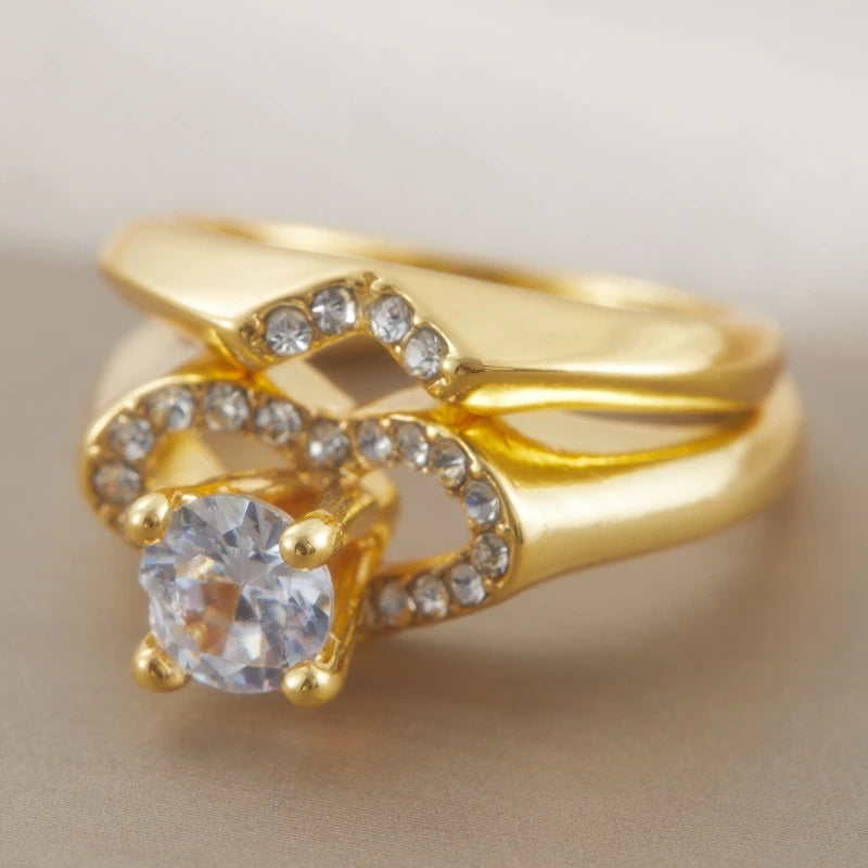 2 Pieces/set of New Exquisite Sparkling Zircon Heart-shaped Rings, Ladies' Fashionable Daily Party Jewelry Gifts
