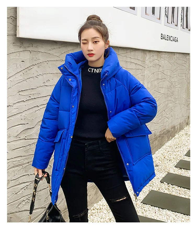 Clothing Women Cotton-Padded Jacket 2025 New Casual Elegant Loose Solid Color Warm Hooded Winter Warm Women Cotton Jacket H537