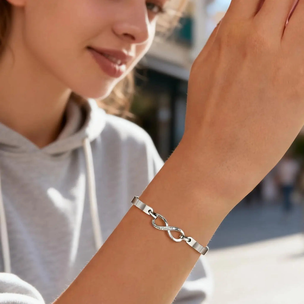 Infinite Symbol Link Bracelet for Women, Stainless Steel Zircon Bangle, Statement Jewelry Valentine's Day Gifts