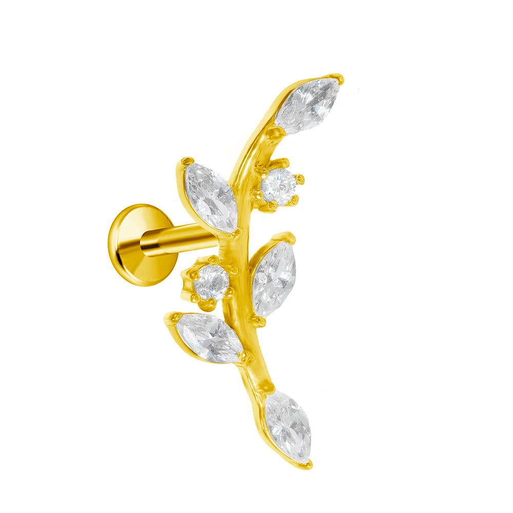 Leaf Helix Piercing Jewelry Forward Helix CZ Earring 100% 316L Stainlesss Steel Internally Threaded Tragus Stud