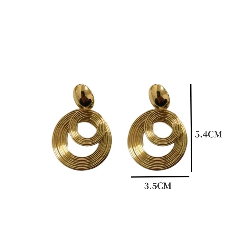 Two-layers Circles Women's Hanging Earrings Gold Color Silver Color Metal Spiral Pendants Dangle Earrings For Female European