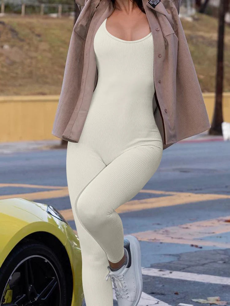 Shapewear Jumpsuits for Women Waist Tight Sleeveless Summer Rompers Ribbed Jumpsuits Sports Casual Trousers