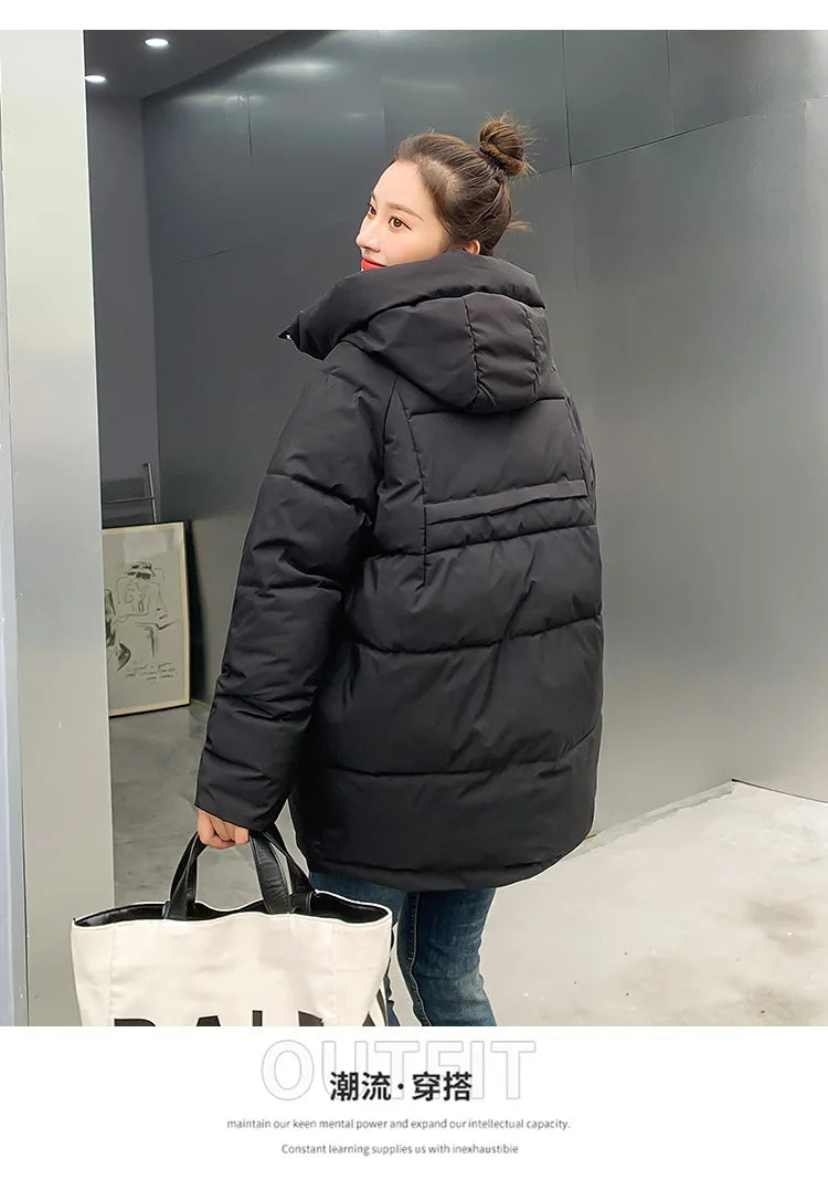 Clothing Women Cotton-Padded Jacket 2025 New Casual Elegant Loose Solid Color Warm Hooded Winter Warm Women Cotton Jacket H537