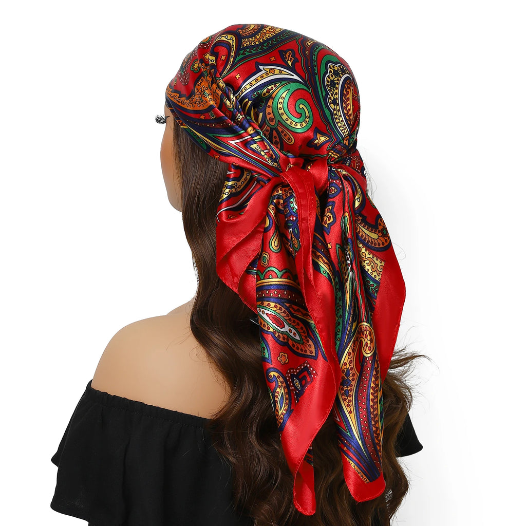 Head Scarf Women Luxury Brand Square 90*90cm Silk Foulard Satin Bandana Cheveux Soft Neckerchief Hijab Hair Scarves For Ladies