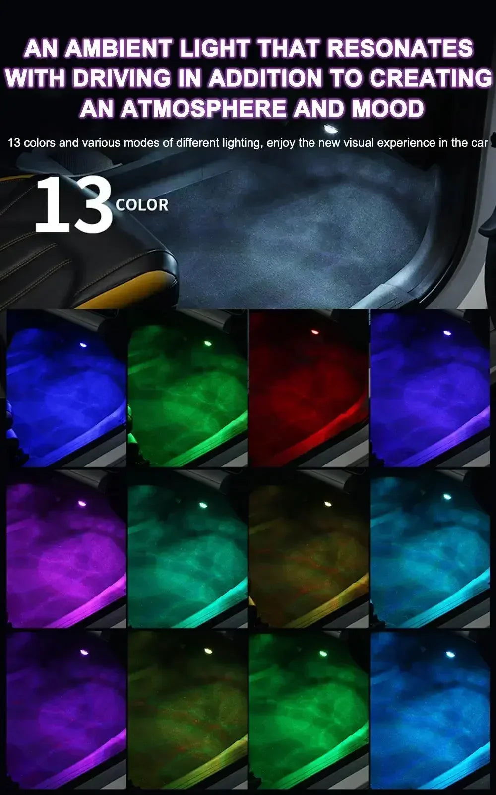 1/10PCS Wireless Adhesive LED Car Interior Ambient Light Remote Control Decor Auto Roof Foot Atmosphere Lamp Bicycle Tail Light