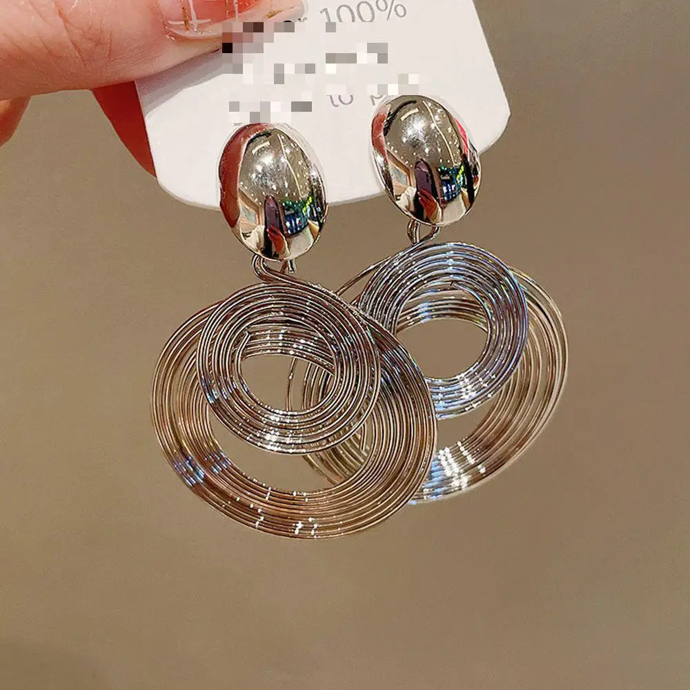 Two-layers Circles Women's Hanging Earrings Gold Color Silver Color Metal Spiral Pendants Dangle Earrings For Female European