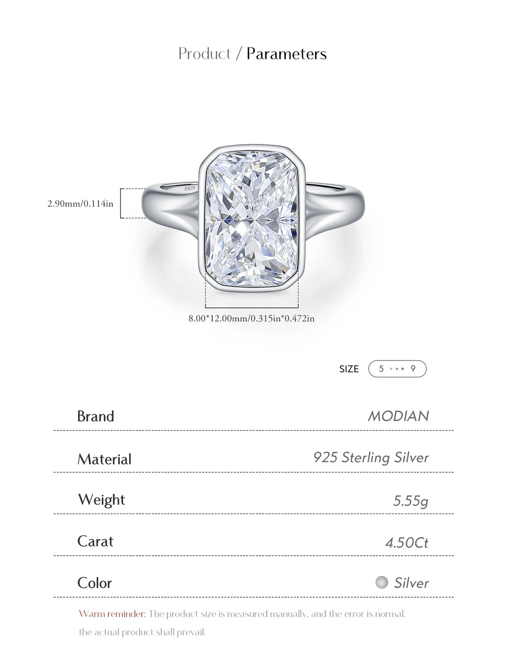 MODIAN 4.5CT D Color Moissanite Ring 925 Sterling Silver Rectangle Lab Diamond Wedding Statement Rings For Women Fine Jewelry