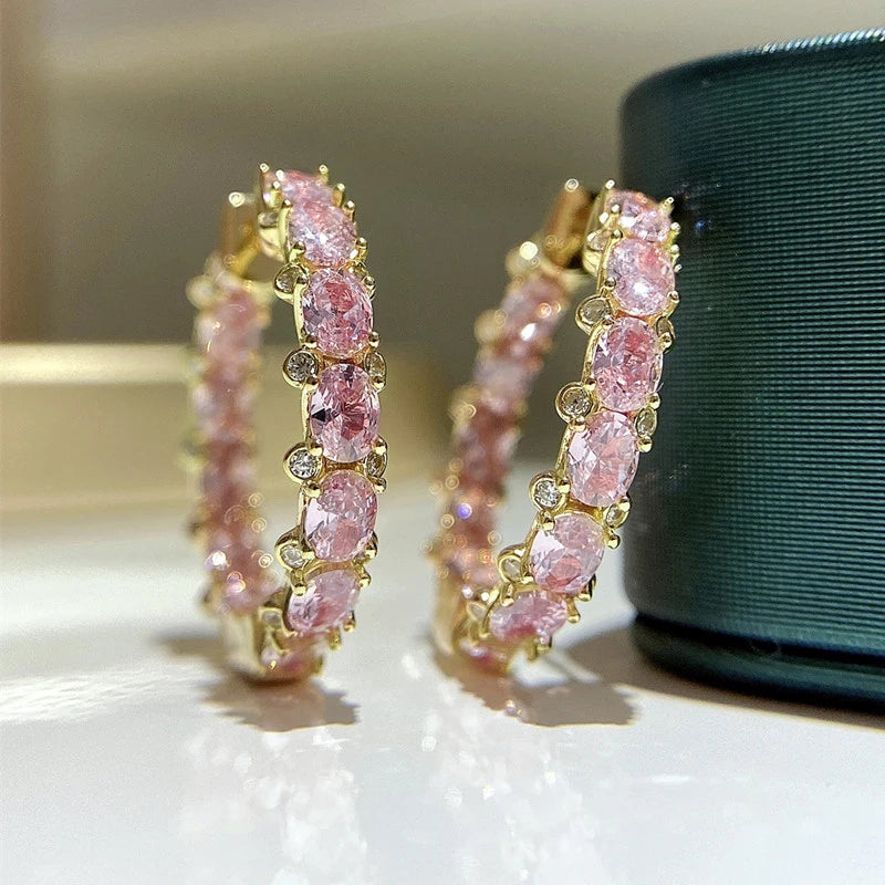 Huitan Aesthetic Women Hoop Earrings Silver Color/gold Color Fashion Daily Party Accessories Elegant Wedding Jewelry Inlaid CZ