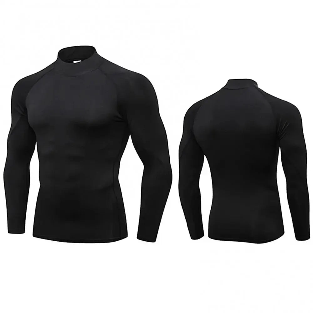 Men's Turtleneck Compression Long Sleeved Sports Fitness Tight T-shirt Running Casual Quick dry Long-Sleeved Spring and Autumn