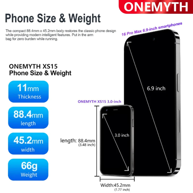 Mini smartphone is equipped with a 3.0-inch screen, compatible with the Android system, and offers 2GB of RAM and 16GB of ROM